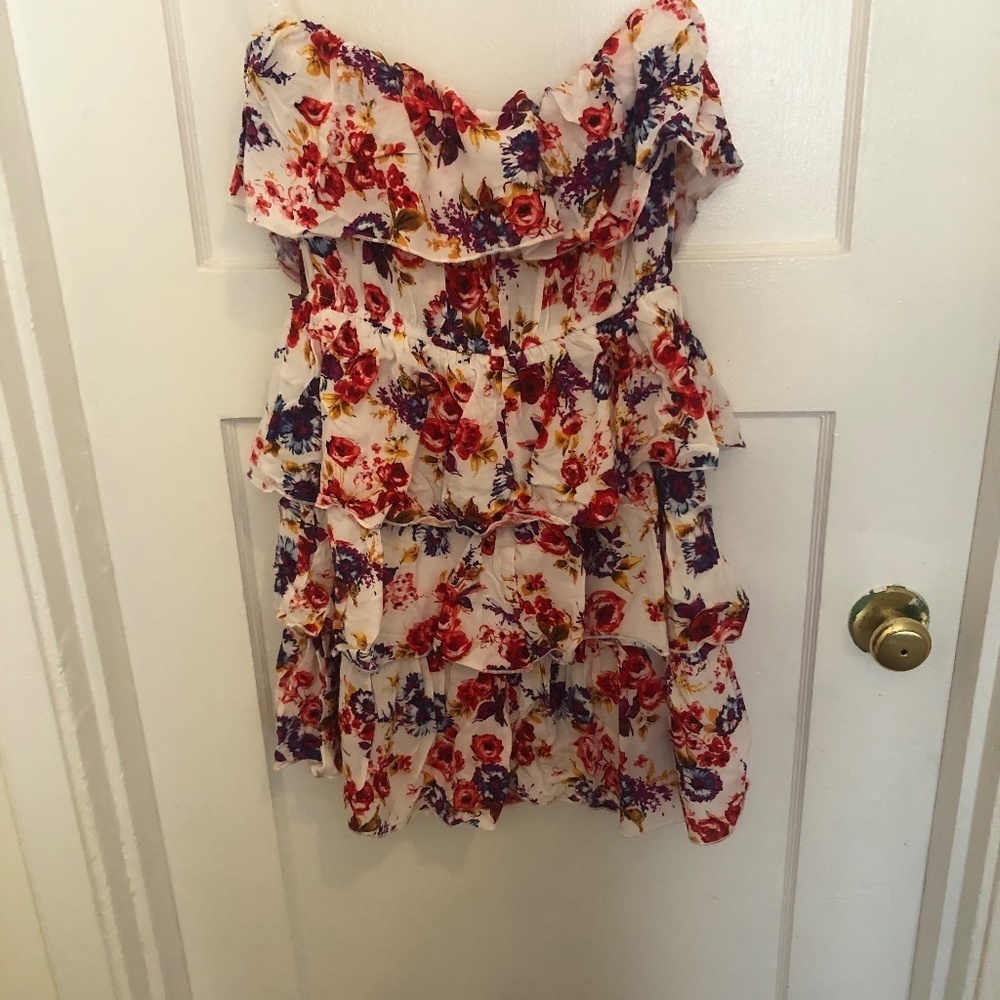 Kismet - med dress, layered floral dress strapless with elastic on top - summery